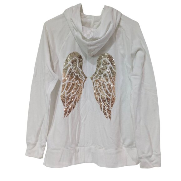 Victoria's Secret Tops - Victoria's Secret Women's Zip Up Hoodie Angel Wings, Large, White with Sequins